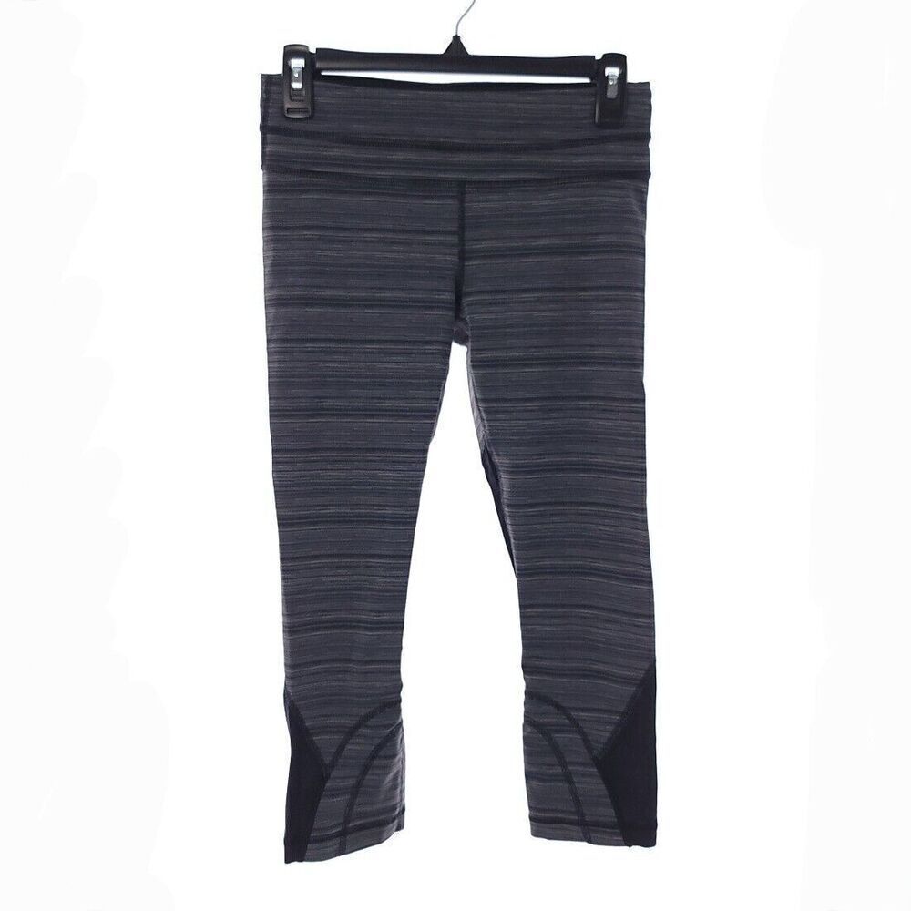 Lululemon Gray Black Back Zip Pocket Active Cropped Leggings Womens Size 6
